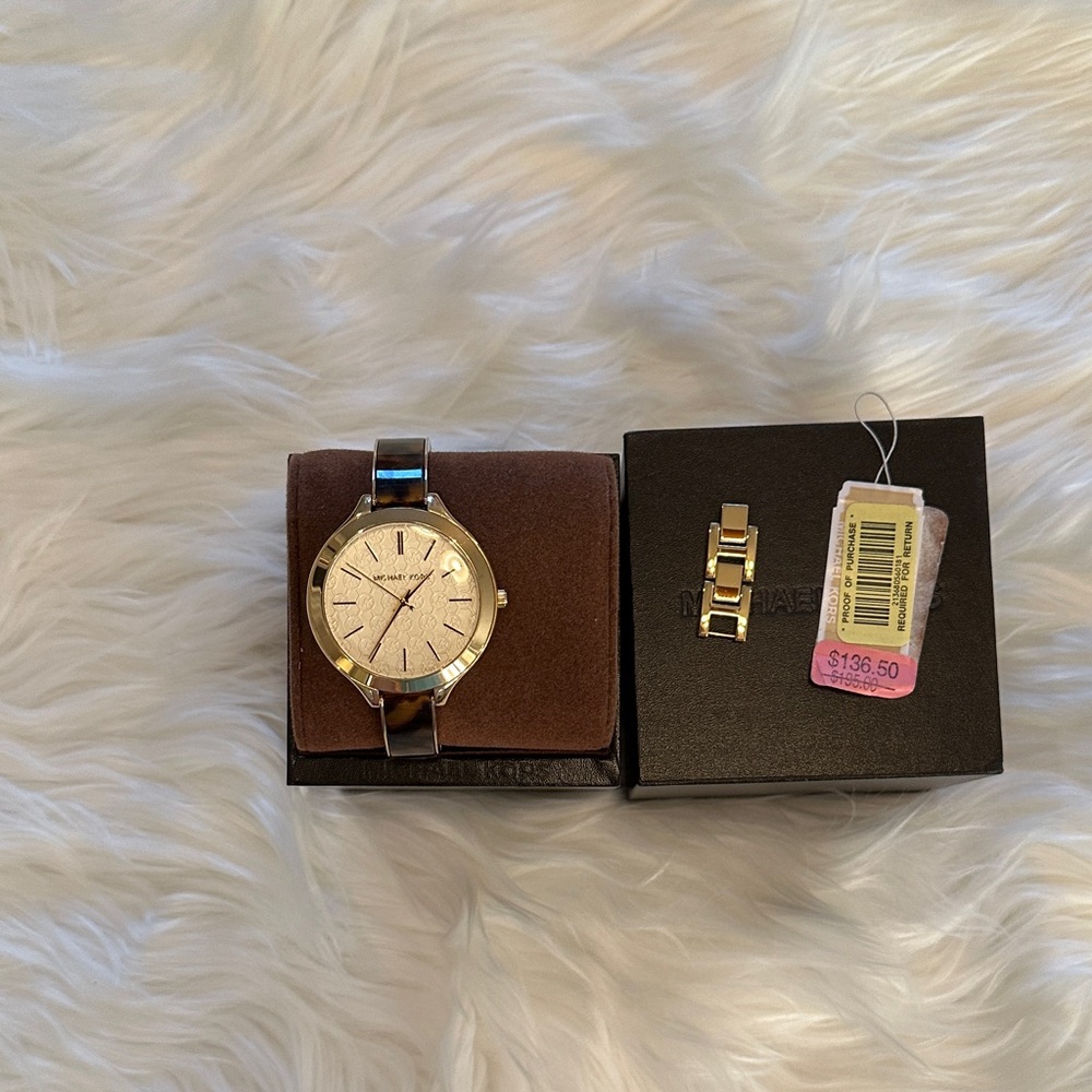 Michael Kors Gold Watch with Tortoise Strap